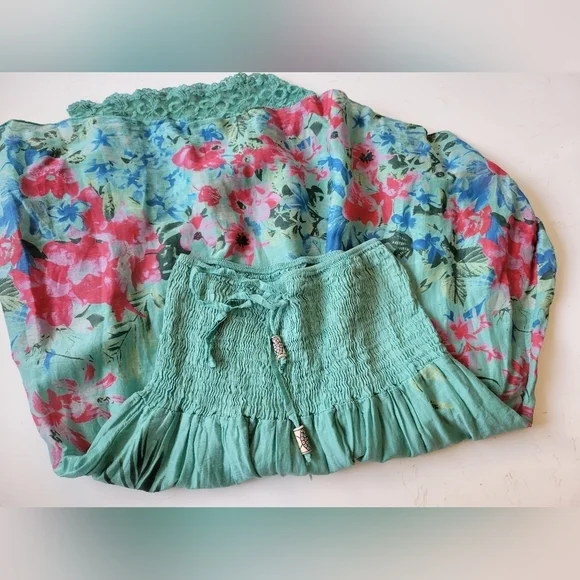 Silk Blend Floral Print Skirt Green XS/S? - Picture 5 of 8